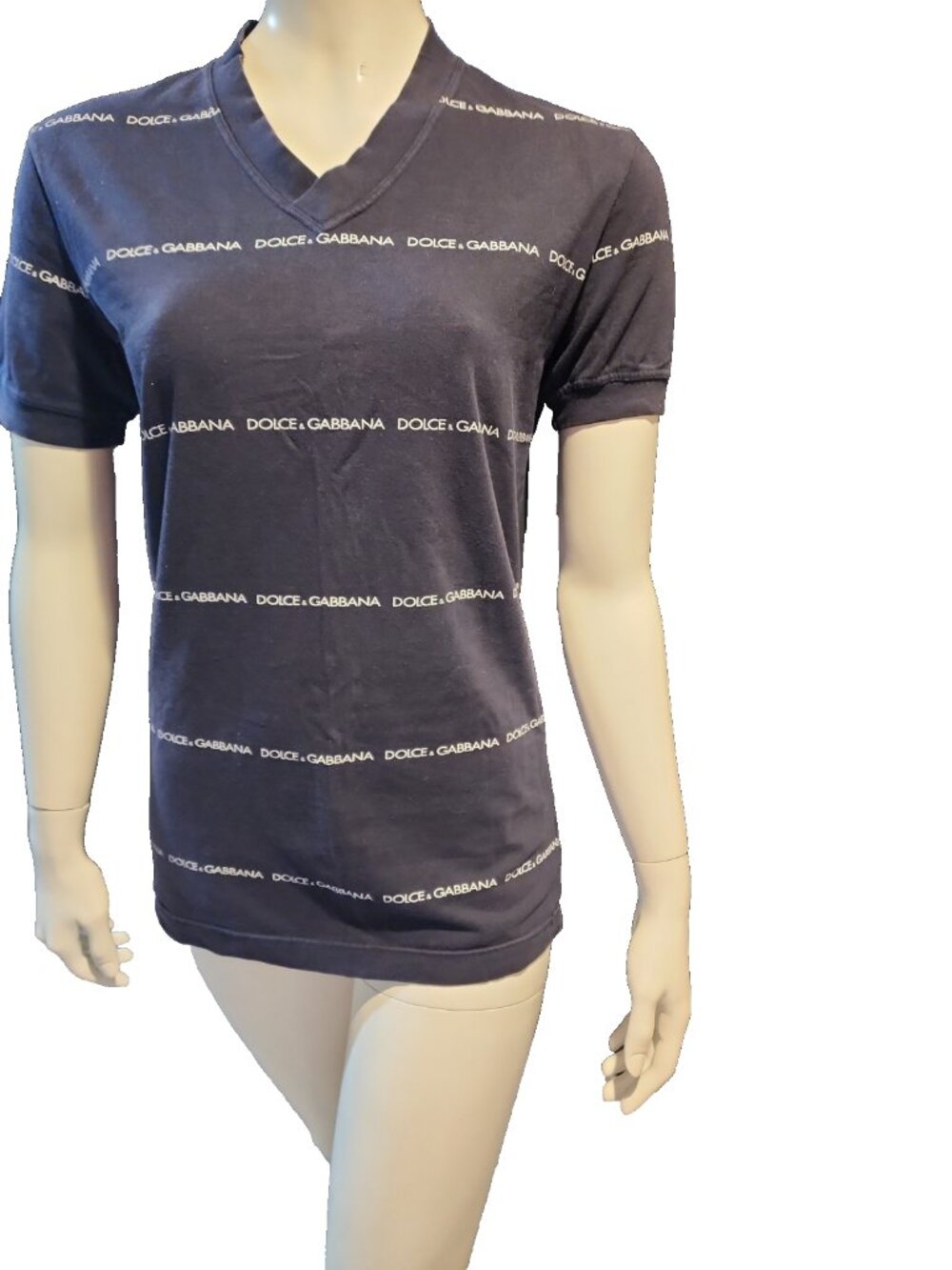 DOLCE GABBANA Intimo sz L 50 Womens Short Sleeve T Shirt V neck top navy vintage